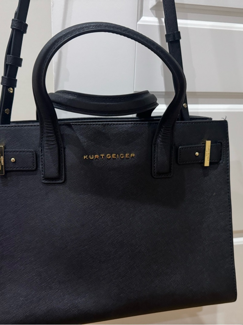 Kurt Geiger Black Saffiano Tote with Gold Hardware
